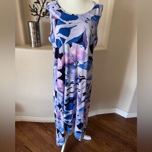 Chicos Tulip Hem Multicolor Midi Hi Lo Tank Dress Knit Stretch Size 2* Floral